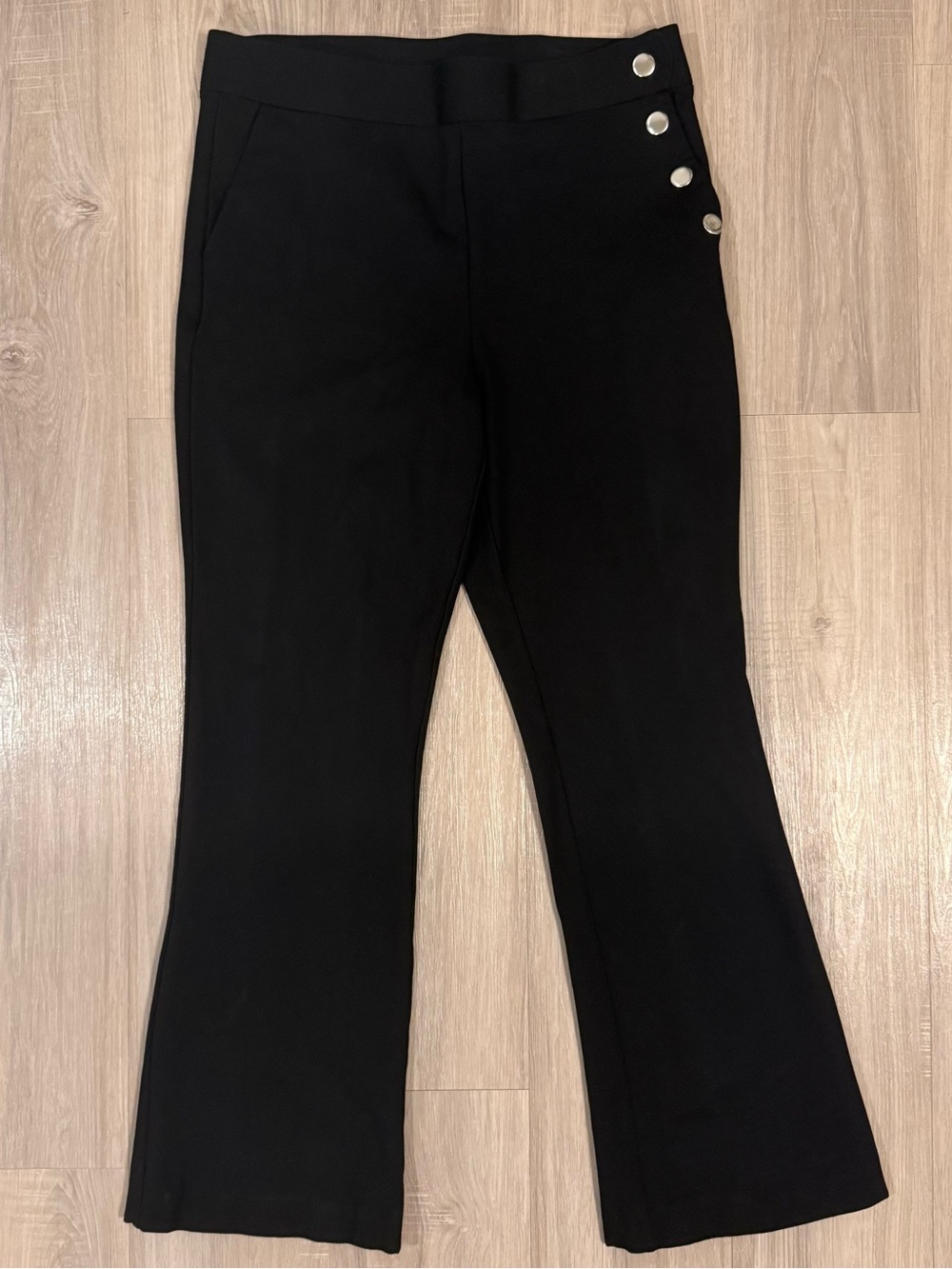 INC International Concepts Black Boot Cut Pants with Silver Buttons